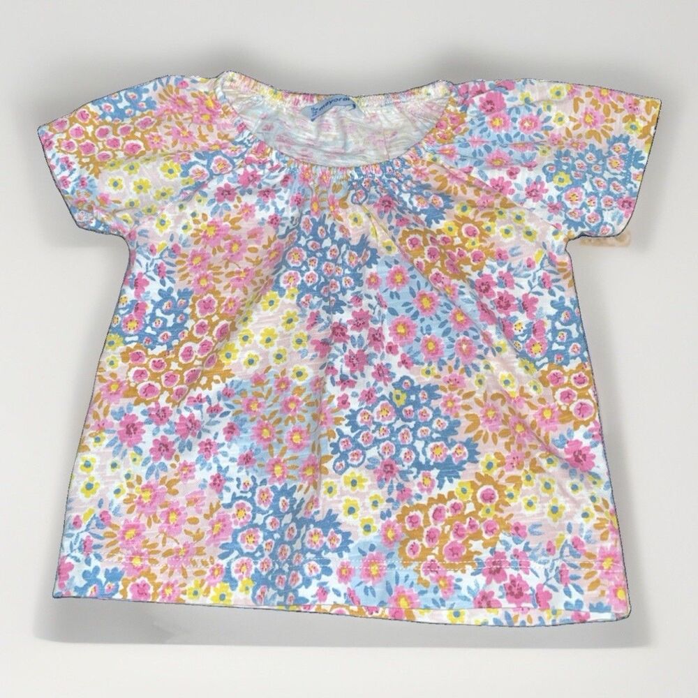 Mayoral Baby Girl Floral Top Pink Blue Yellow Patchwork Short Sleeve 9 Months
